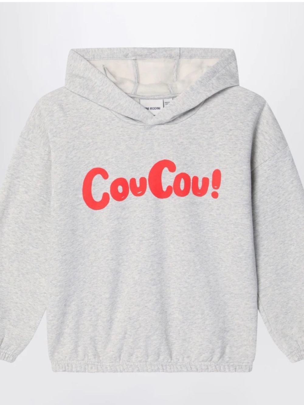 Barely worn 6T-7T Mini Rodini Light Gray Hoodie with Red "CouCou!" Graphic